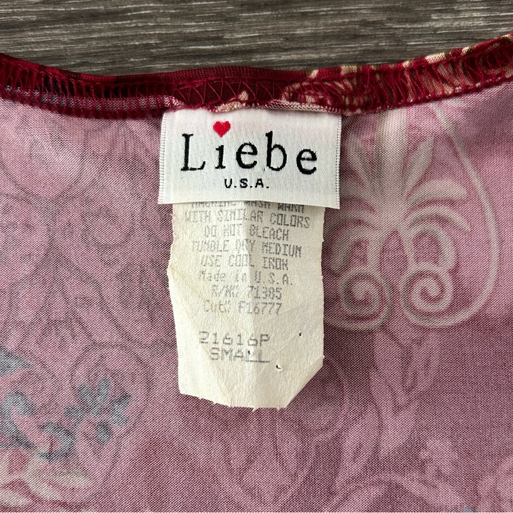 Vintage Liebe Red Floral Damask Print Top S Scoop Neck Y2K 90s Grunge Whimsygoth - Picture 3 of 6